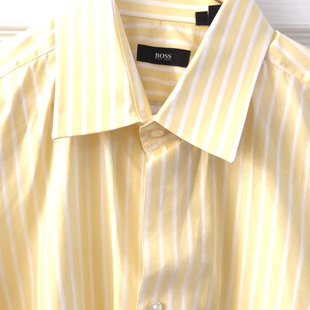 Yellow/white button down boss dress shirt